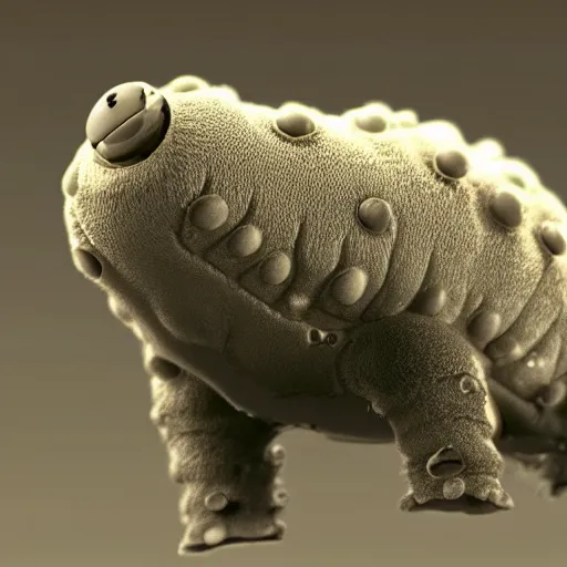 Image similar to electron microscope photograph of a Friendly Tardigrade Animal, smiling and waving at the camera