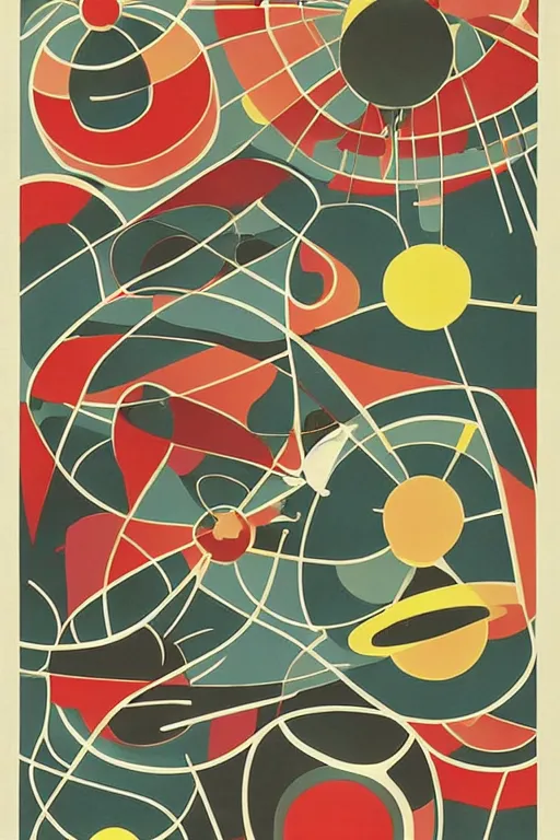 Prompt: mid century modern atomic shapes by julia pinkham and bernard simunovic