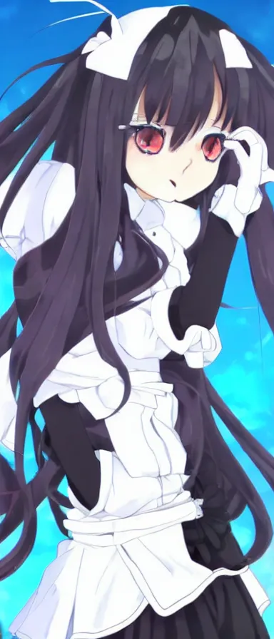 Image similar to Anime Screenshot of a “red-eyed black-haired anime fox girl” wearing black fingerless-gloves, high-waist-black-skirt, white-collared-shirt blue-open-jacket, black-necktie, unsheathing her katana, white background, visual-key, anime illustration, pixiv, anime-twitter