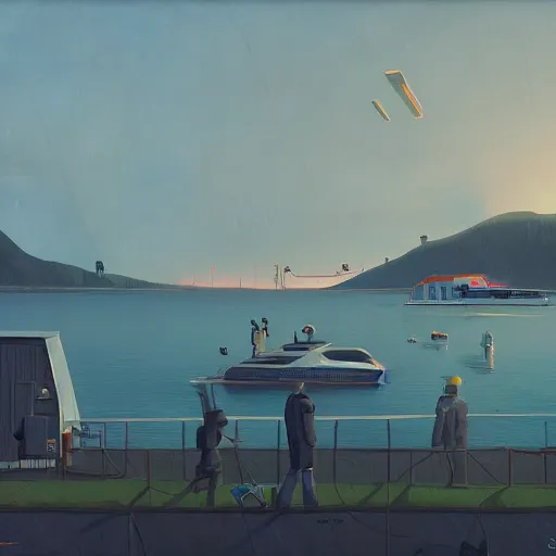 Image similar to yachting club by simon stalenhag