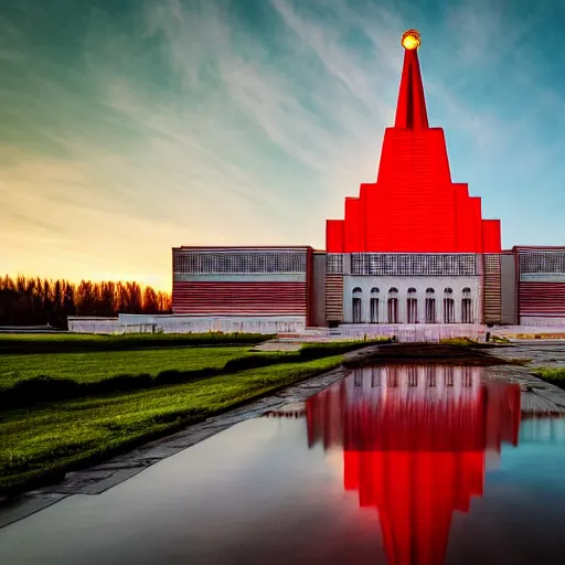 Image similar to the majestic soviet temple, sci - fi, red light, dramatic crepuscular rays, cinematic