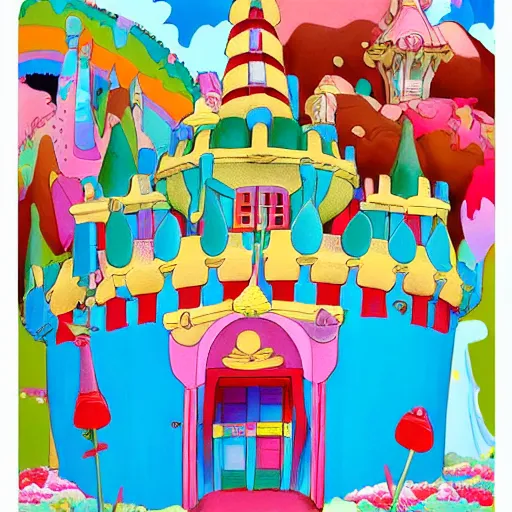 Prompt: candyland castle in the style of studio ghibli