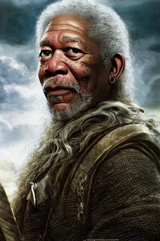 Prompt: morgan freeman starring as gimli in lord of the rings, full body, oil on canvas, intricate, 8 k highly professionally detailed, hdr, cgsociety