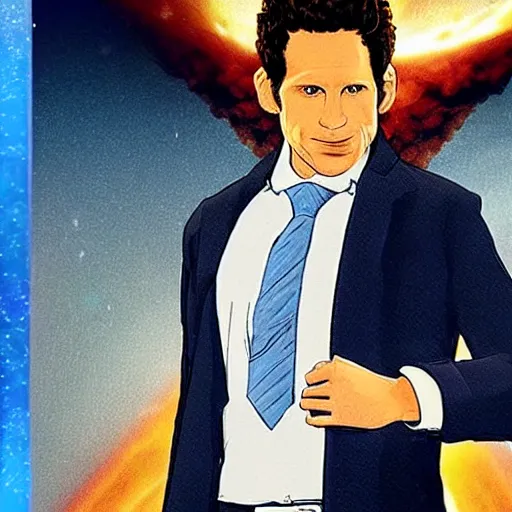 Image similar to glenn howerton as reed richards from the fantastic four, mr fantastic, blue suit, superhero, marvel