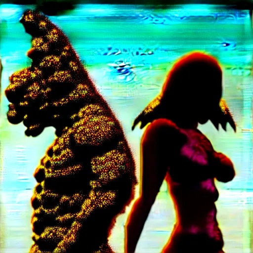 Prompt: adam and eve versus godzilla, gta vice city art style, smooth painting, each individual seeds have ultra high detailed, 4 k, illustration, torn cosmo magazine style, concept art, pop art style, ultra realistic, underrated, by yoji shinkawa, ayami kojima, tetsuya nomura, bob rafei h - 7 6 8