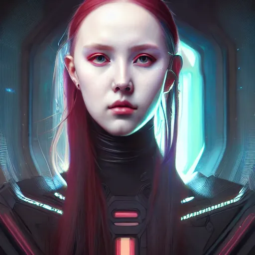 Image similar to portrait painting of cyberpunk olivia hye from loona, ultra realistic, concept art, intricate details, eerie, highly detailed, photorealistic, octane render, 8 k, unreal engine. art by artgerm and greg rutkowski and magali villeneuve and alphonse mucha