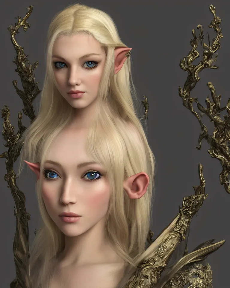 Image similar to blonde half - elf woman, rococo, sakimichan, 4 k