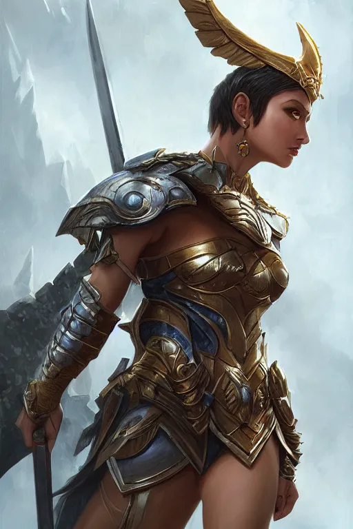 Image similar to amazon valkyrie athena, d & d, fantasy, portrait, highly detailed, headshot, digital painting, trending on artstation, concept art, sharp focus, illustration, art by artgerm and greg rutkowski and magali villeneuve