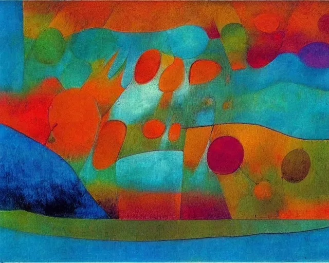 Image similar to Ocean waves in a psychedelic dream world. DMT. Curving rivers. Paul Klee. Zao Wou-ki. Minimalist.