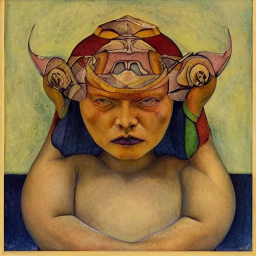 Prompt: the little robor queen, by annie swynnerton and diego rivera and lucien freud and jean delville, symbolist, dramatic lighting, elaborate geometric ornament, head and shoulders view, art brut, soft pastel colors, smooth, sharp focus, extremely detailed, adolf wolfli, leo and diane dillon, nicholas roerich