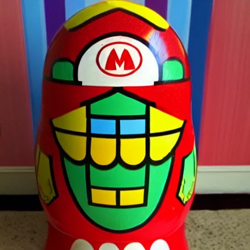 Image similar to photo of russian nesting doll that looks like mario