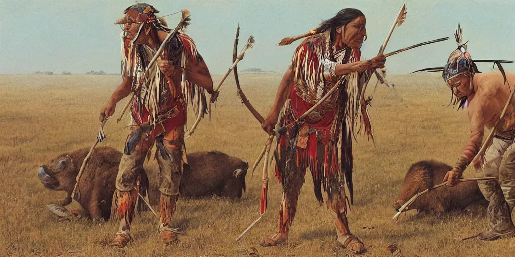 Prompt: of Native American hunting a buffalo Moebius