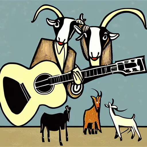 Prompt: two goats playing musical instruments, digital art, art deco, by john paul brammer