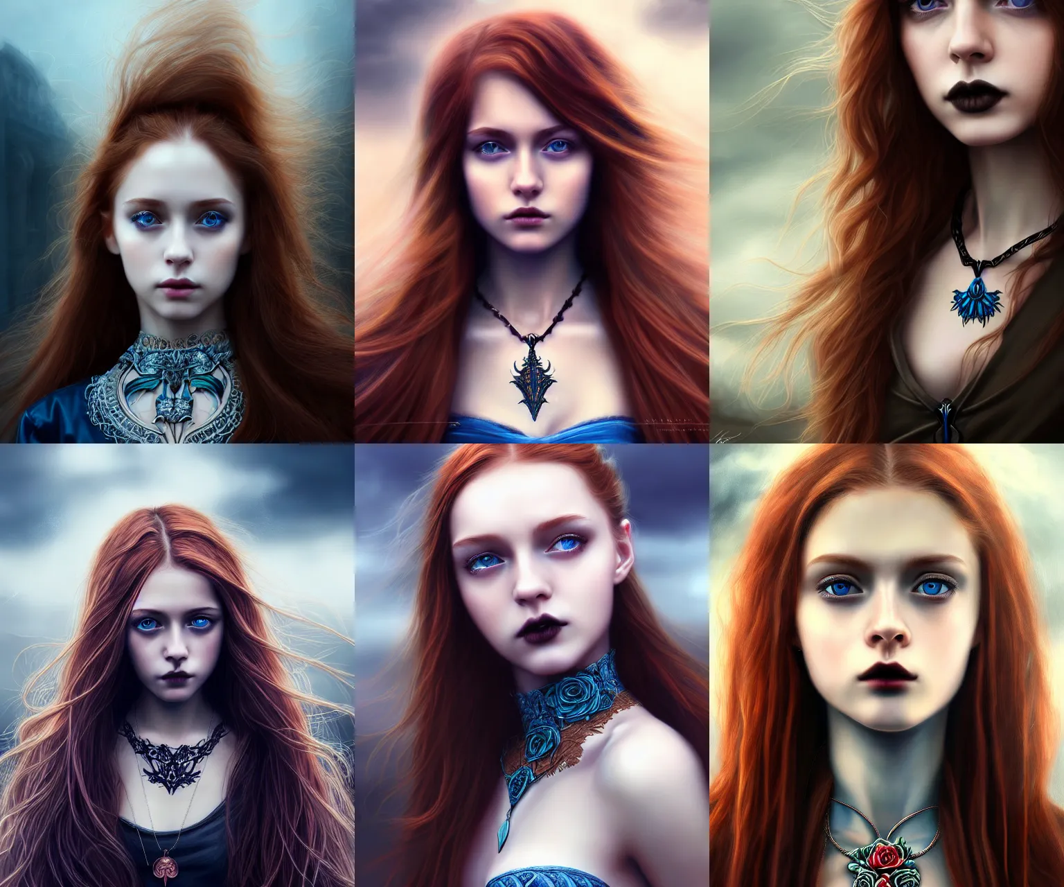 Prompt: ultra realist and ultra intricate detailed soft painting of a beautiful young girl, thin lustrous long auburn hair, symmetry features, blue eyes, rose in hair, gothic necklace, sensual gloomy style, volumetric clouds, urban background, military, assault rifle, artstation, unreal render, depth of field