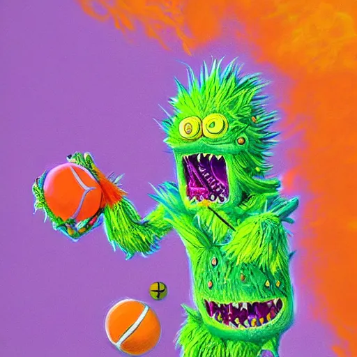 Image similar to a tennis ball monsters, colorful, digital art, fantasy, magic, chalk, trending on artstation, ultra detailed, professional illustration by basil gogos