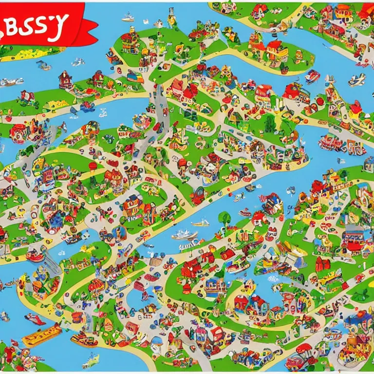 Prompt: map of busytown by richard scarry, HD, trending on artstation