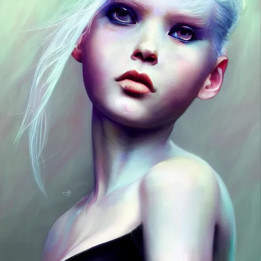 Image similar to A masterpiece portrait of a A model-looking albino girl with large piercings. Greek nose. Goddess of life and love trending on artstation, digital art, by Stanley Artgerm Lau, WLOP, Rossdraws, James Jean, Andrei Riabovitchev, Marc Simonetti, Yoshitaka Amano