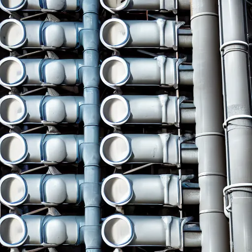 Prompt: color photograph of chemical plant pipes, structure, close up, industrial