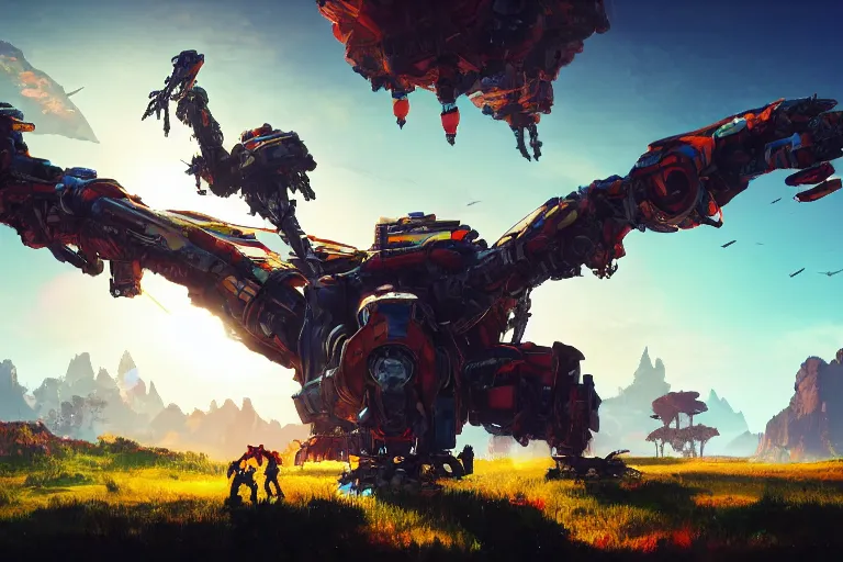 Image similar to sunwing machine mecanical creature robot of horizon forbidden west horizon zero dawn radiating a glowing aura global illumination ray tracing hdr fanart arstation by ian pesty and alena aenami artworks in 4 k