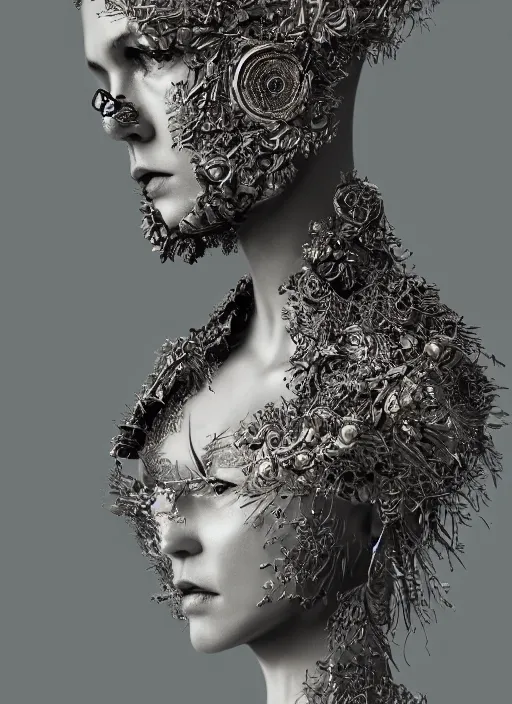 Prompt: sculpture made of metal, portrait, female, future, wood, tree, harper's bazaar, vogue, magazine, insanely detailed and intricate, concept art, close up, ornate, luxury, elite, elegant, trending on artstation, by ruan jia, by Kenneth Willardt, by ross tran, by WLOP, by Andrei Riabovitchev,