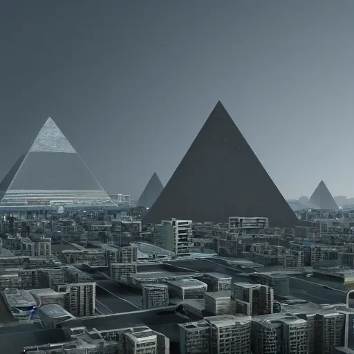 Prompt: realistic scene of concrete pyramid city , futuristic, 16:9, style of greig fraser, 4k, highly detailed, cinematic