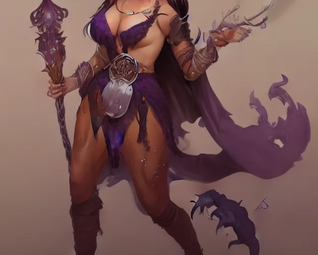 Image similar to Attractive Tiefling Druid, She has light brown skin, dark purple hair, and silver eyes full body, dungeons and dragons portrait, highly detailed, digital painting, artstation, concept art, sharp focus, illustration, art by artgerm and greg rutkowski and alphonse mucha