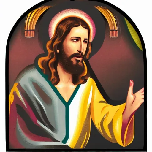 Image similar to jesus is a disk jockey in a london discotheque