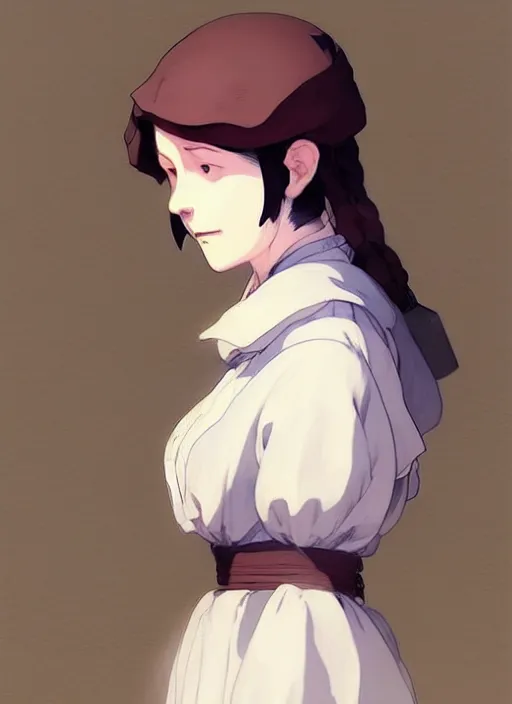 Image similar to 1 8 4 5 florence nightingale late 2 0's as nurse, character face study, faces only, concept art finely detailed perfect art, painted by greg rutkowski makoto shinkai takashi takeuchi studio ghibli, pinterest, cevagraf comics