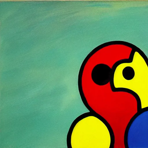 Image similar to a painting of pac - man!! being chased by 4 ghosts art by mondrian