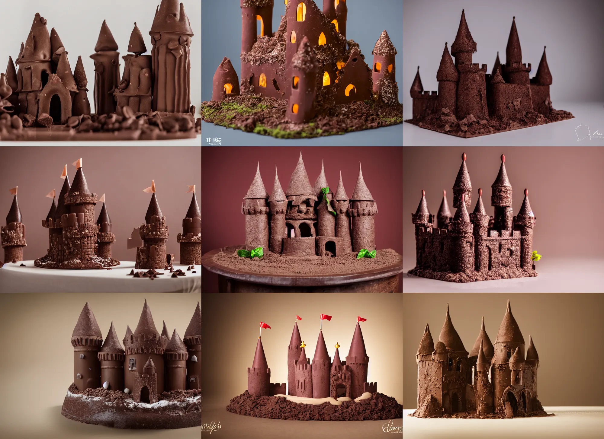 Prompt: photo still of chocolate castle, 8 k, studio lighting bright ambient lighting key light, 8 5 mm f 1. 8