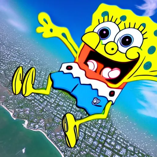 Prompt: SpongeBob skydiving GoPro photo, photograph, hyper detailed, 4k