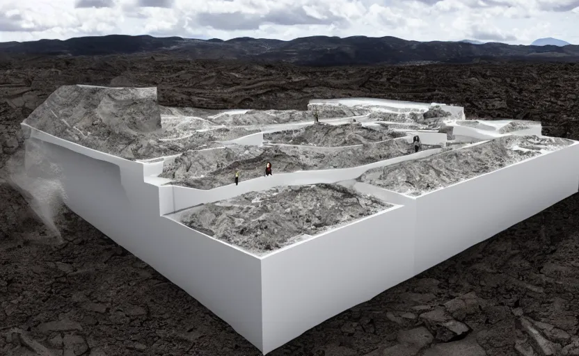 Prompt: bioremediation white architecture in the mining tailing