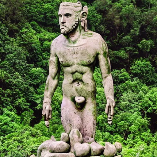 Image similar to cursed valley, ancient god statue, jungle