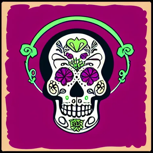 Prompt: a small vector tattoo design. art nouveau sugar skull.