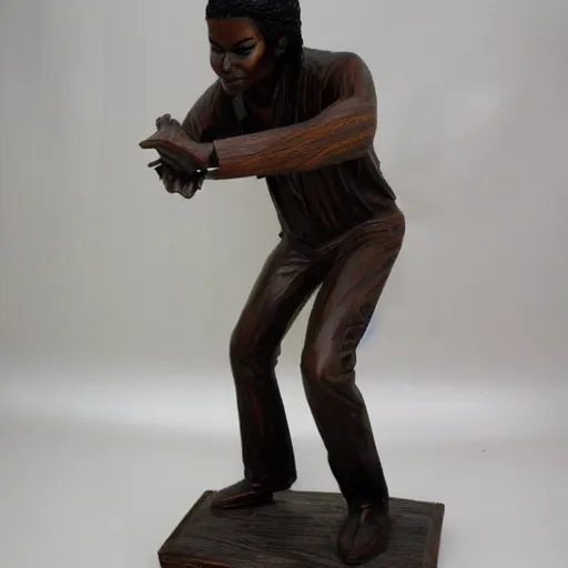 Prompt: wooden carving statue of michael jackson ebay listing