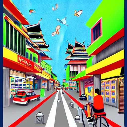 Prompt: a bangkok street background illustrated by albito mielgo - w 1 0 2 4