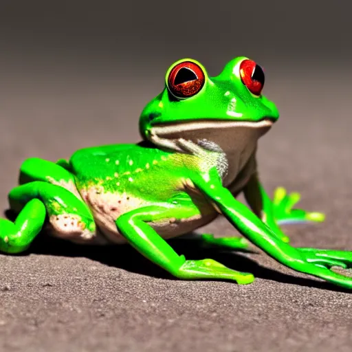 Image similar to a frog driving a car, photography,