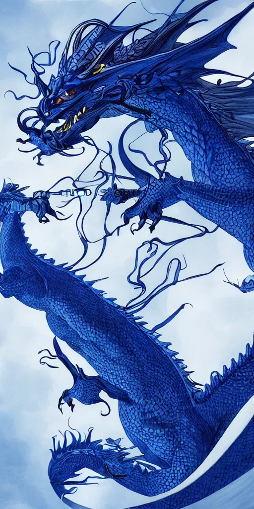 Image similar to highly detailed beautiful photography of dragon, sharp focus, dynamic lighting, elegant, harmony, beauty, masterpiece, by roberto ferry, illustration, blue background