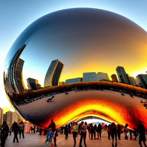 Prompt: the Chicago bean reflecting an endless fire and apocalypse, 8k realism