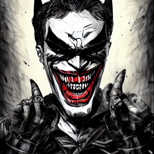 Image similar to the batman who laughs, comic strip style, dynamic lighting, fantasy concept art, trending on art station, stunning visuals, creative, cinematic, portrait, ultra detailed