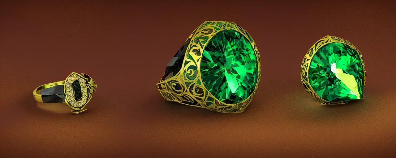 Prompt: simple magic crystal ring of poison, radiant cut, green, gold, black, purple. smooth shank, setting, prongs, crystal, engravings, diamonds, product design, jewelry, colorful, art by gerald brom, greg rutkowski and artgerm, photo realism, unreal engine, c 4 d