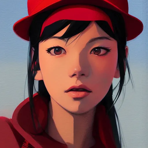 Prompt: manga girl in a red hat, fine - face, audrey plaza, realistic shaded perfect face, fine details. anime. realistic shaded lighting poster by ilya kuvshinov katsuhiro otomo ghost - in - the - shell, magali villeneuve, artgerm, jeremy lipkin and michael garmash and rob rey