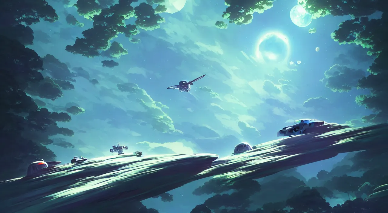 Prompt: hovering spacecraft going through a forest, in marble incrusted of legends official fanart behance hd by jesper ejsing, by rhads, makoto shinkai and lois van baarle, ilya kuvshinov, rossdraws global illumination