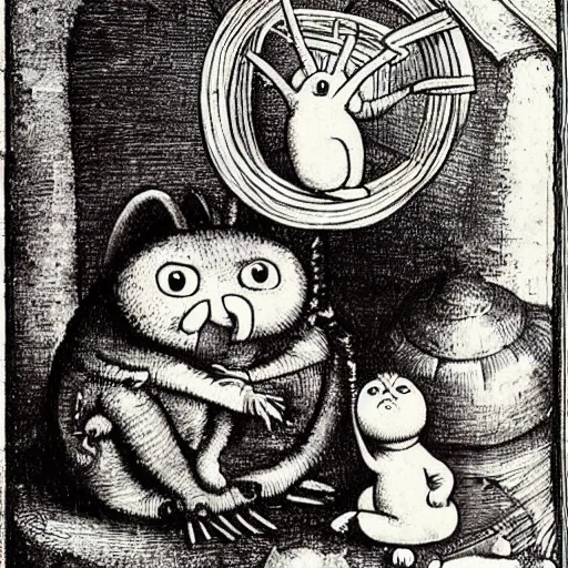 Image similar to garfield in the style of hieronymus bosch.