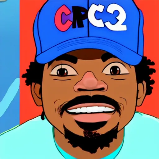 Image similar to a tv still of Chance The Rapper starring in a 2006 Pixar Animated movie