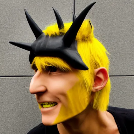 Image similar to xqc as a homestuck troll, gray skin, yellow horns, detailed portrait