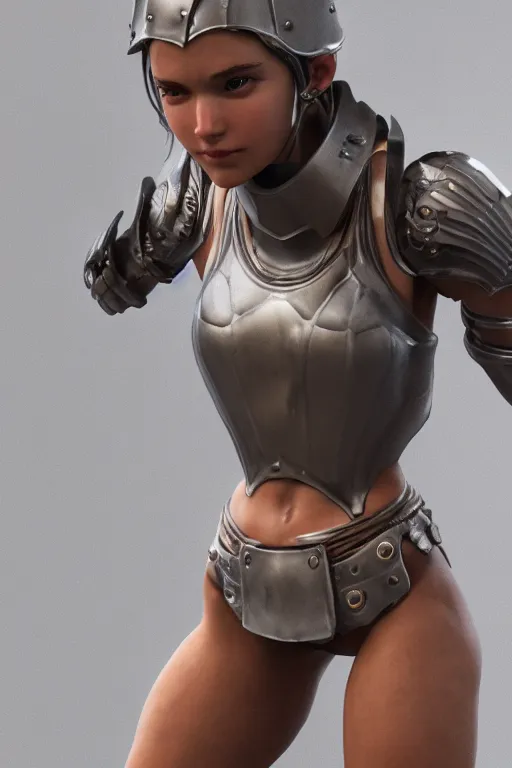 Prompt: a highly detailed sculpt of athletic girl in armor, concept design, cinematic light, featured on artstation, octane render, path tracing, sharp focus, 4 k