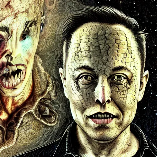 Image similar to elon musk scariest horror nightmare by junji ito, digital art, deepdream cosmic, 3 d high definition, trending on artstation, photorealistic, high resolution, 8 k, octane, hyper detailed, trending on deviantart insane details, intricate, elite, ornate, elegant trend, highly detailed and intricate, sharp focus, photography, unreal engine