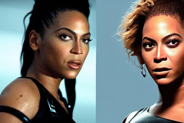 Prompt: VFX movie where Beyonce plays the Terminator by James Cameron