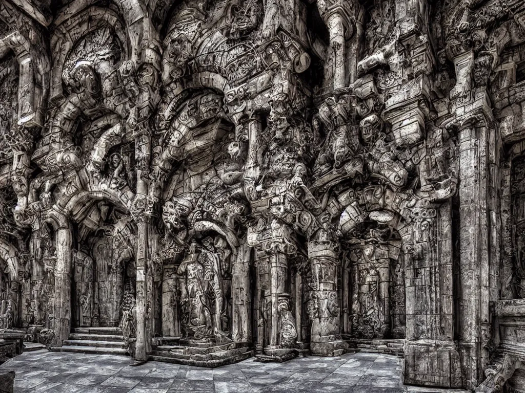 Image similar to dark cybernetic gothic temple of antichrist high quality hdr photo art by giger, beksinsky, wayne barlove, greg rutkovski